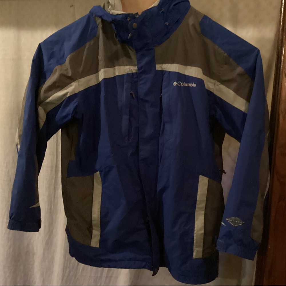 Men’s Columbia Omni-Tech waterproof Men’s Large blue/grey/white Jacket